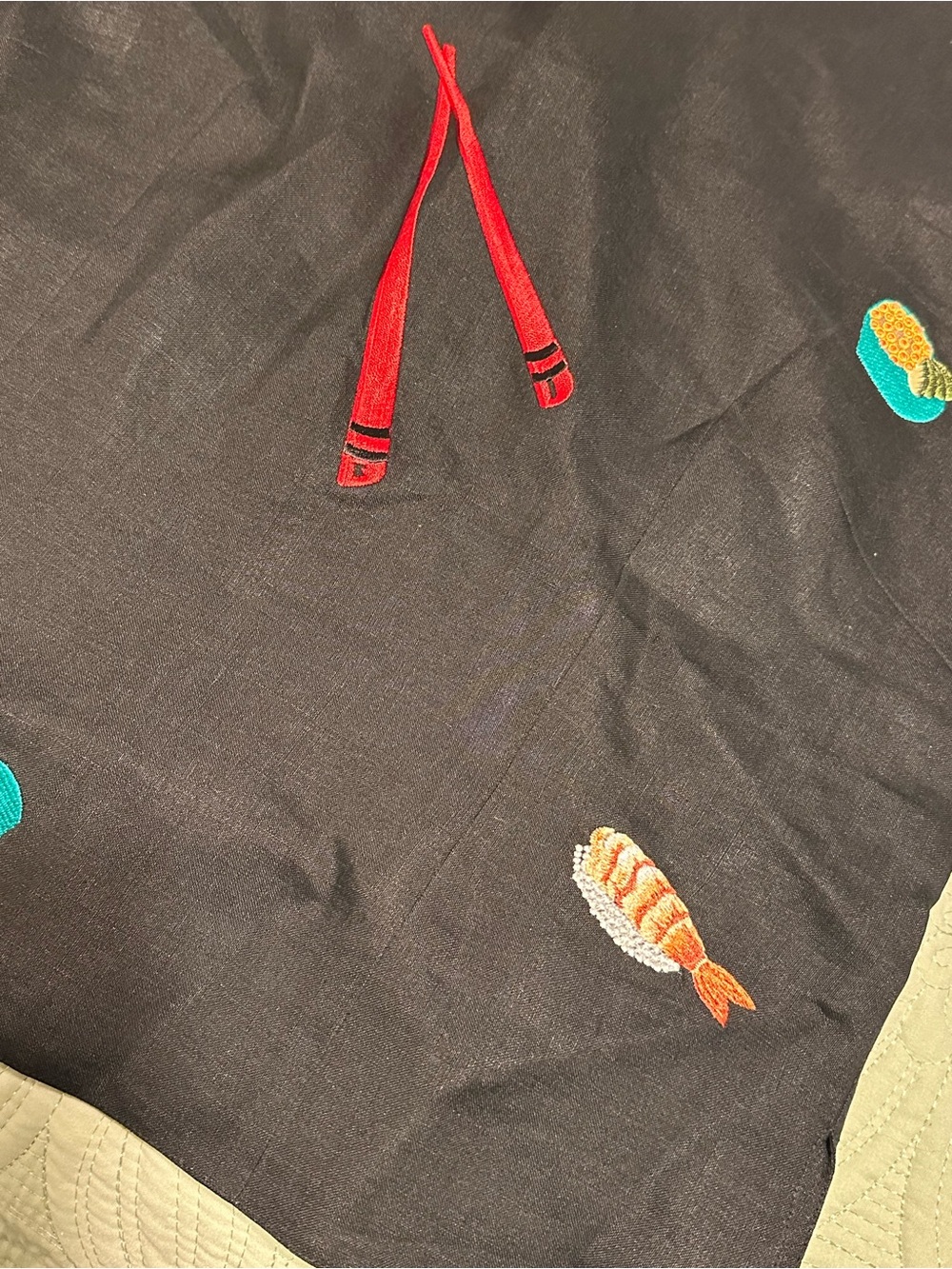 Novelty Sushi Embroidered Black Sleeveless Top — Linen - Picture 2 of 6